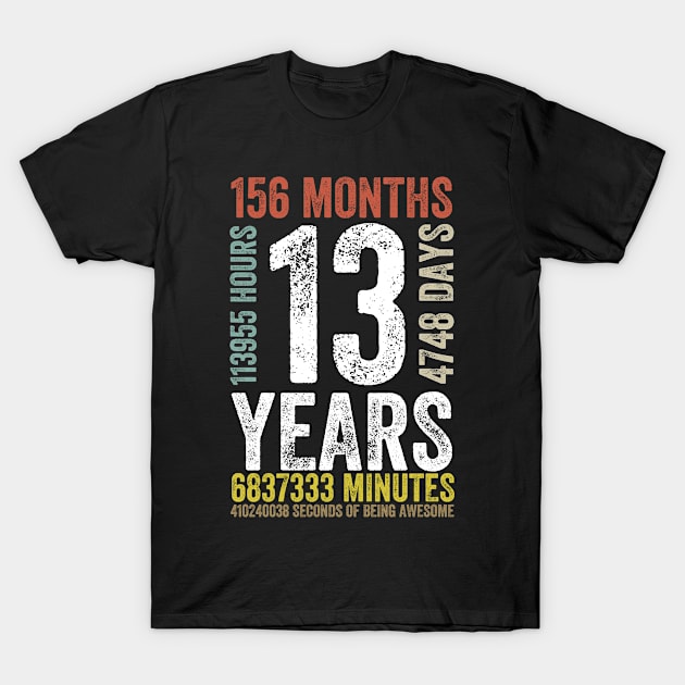 Vintage 13th Birthday Gifts 13 Years Old Being Awesome T-Shirt by foxredb